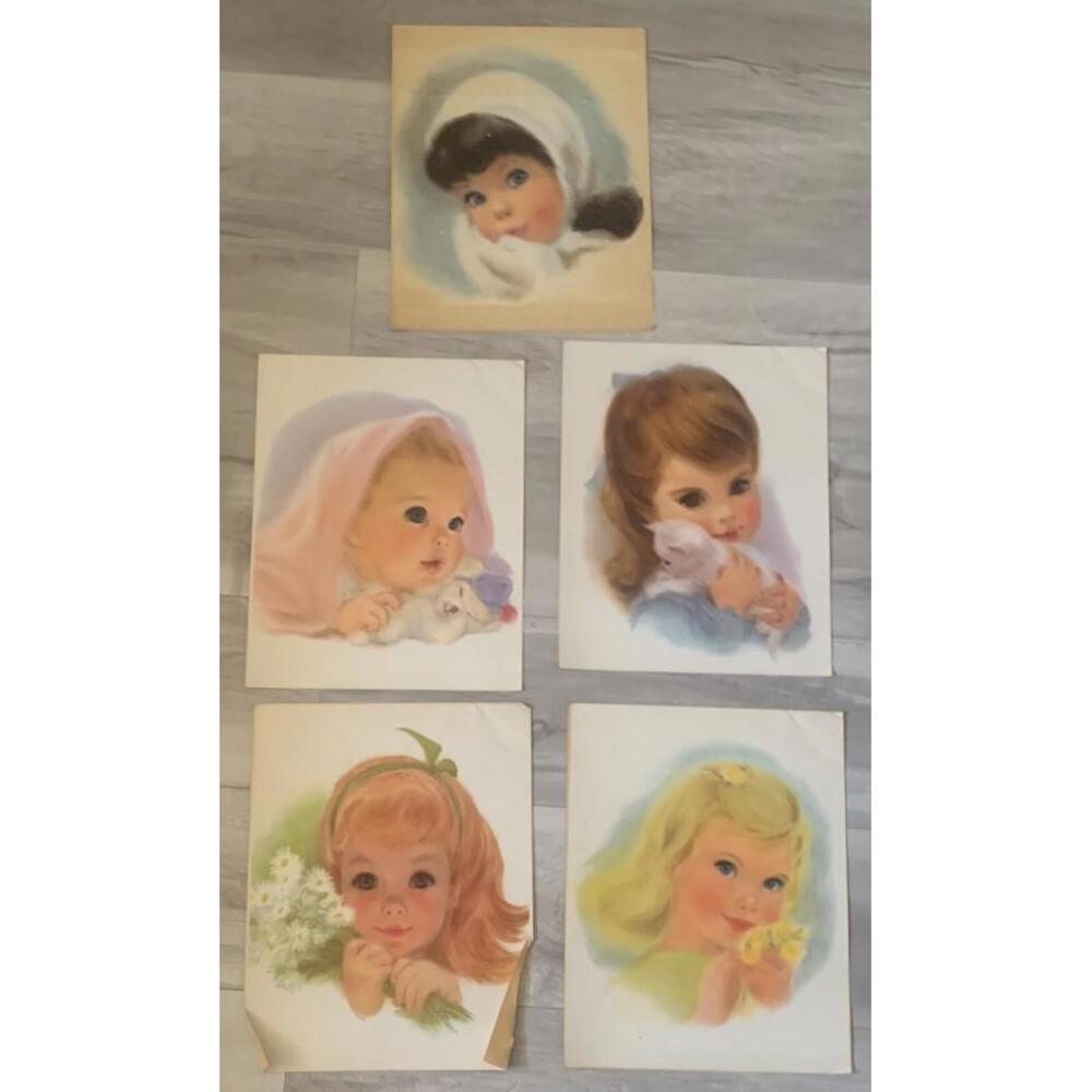VTG Northern Paper Baby Girls 14x11 Prints Lot of 5  Frances Hook Nursery + Box